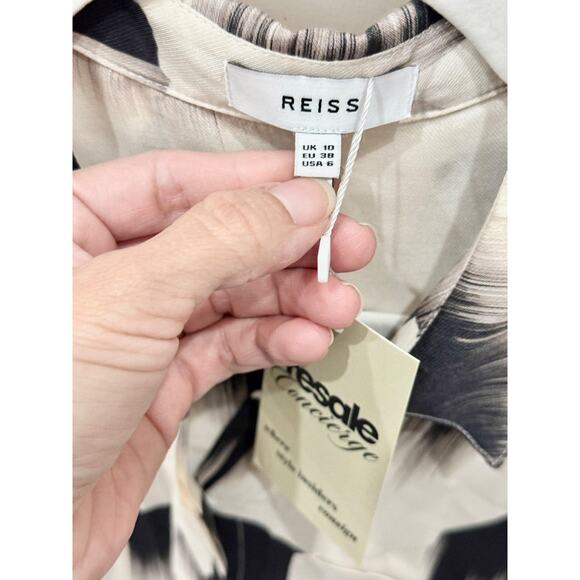 Reiss Lea Glacier Print Twin Pocket Button-Up Blouse Cream/Black Women Size 6 - Picture 5 of 6